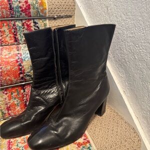 Vintage Stefani Chic Black Leather Heeled Boots